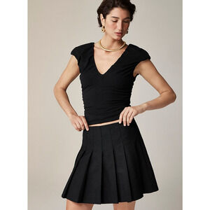 J Crew Ruched V Neck Top L Black NWT Stretch Blouse Tee Womens CA527 J.Crew